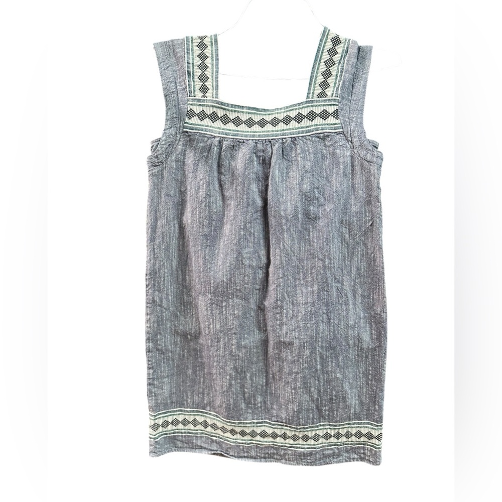 Embroidered Square-Neck Dress in Gray